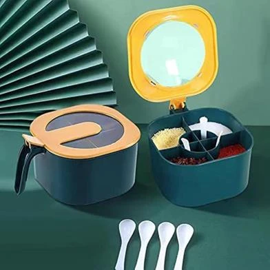 4-Section Spice Storage Box with Lids & Serving Spoons | Kitchen
