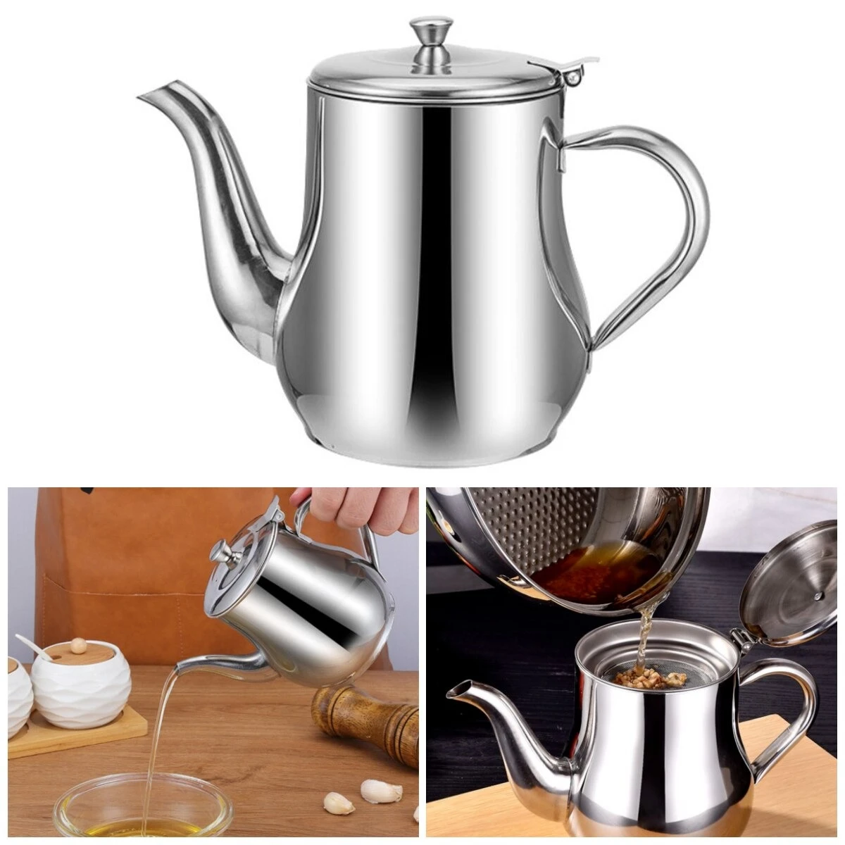 Stainless Steel Oil Bottle with Large Capacity – Oil Pot, Soy Sauce, Vinegar, and Coffee Container