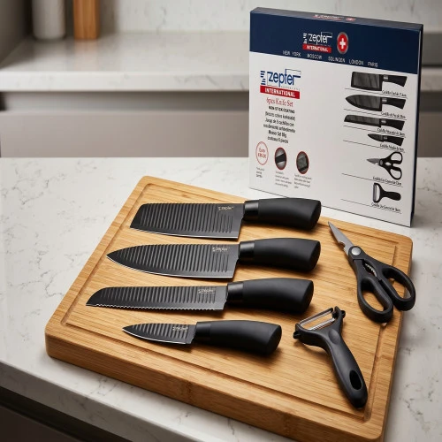 Premium Zepter 6 Pcs Kitchen Knife Set - Black Non-Stick Coating