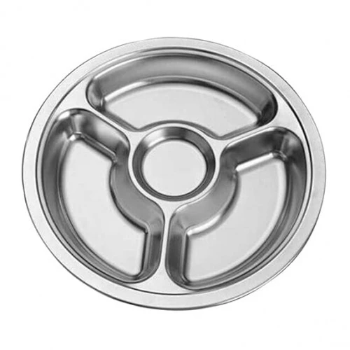 Stainless Steel Sectioned Food Serving Tray for School Canteen & Kitchen