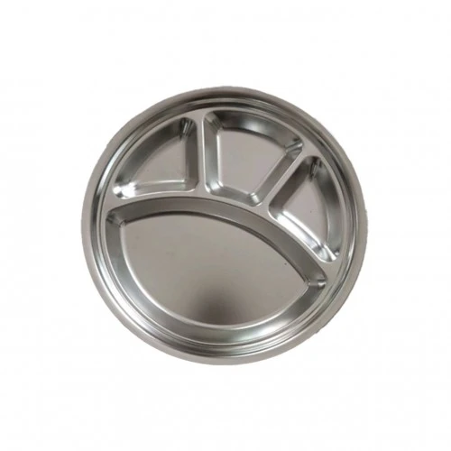 4 compartment round Stainless Steel Sectioned Food Serving Tray for School Canteen & Kitchen 28 cm 1 pcs