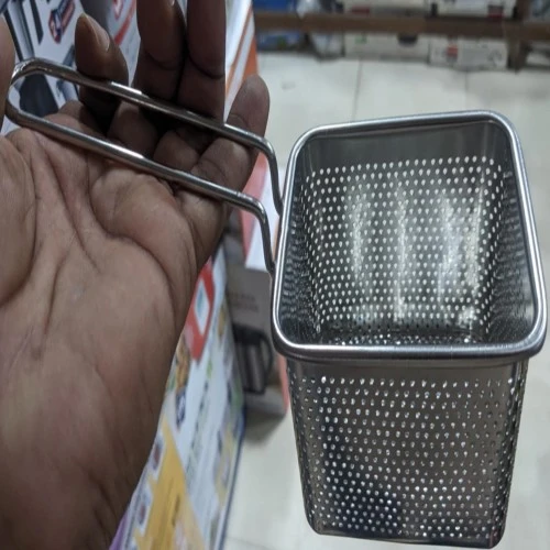 Square Shaped Stainless Steel Greenling & Cooking Strainer For Kitchen Small Size
