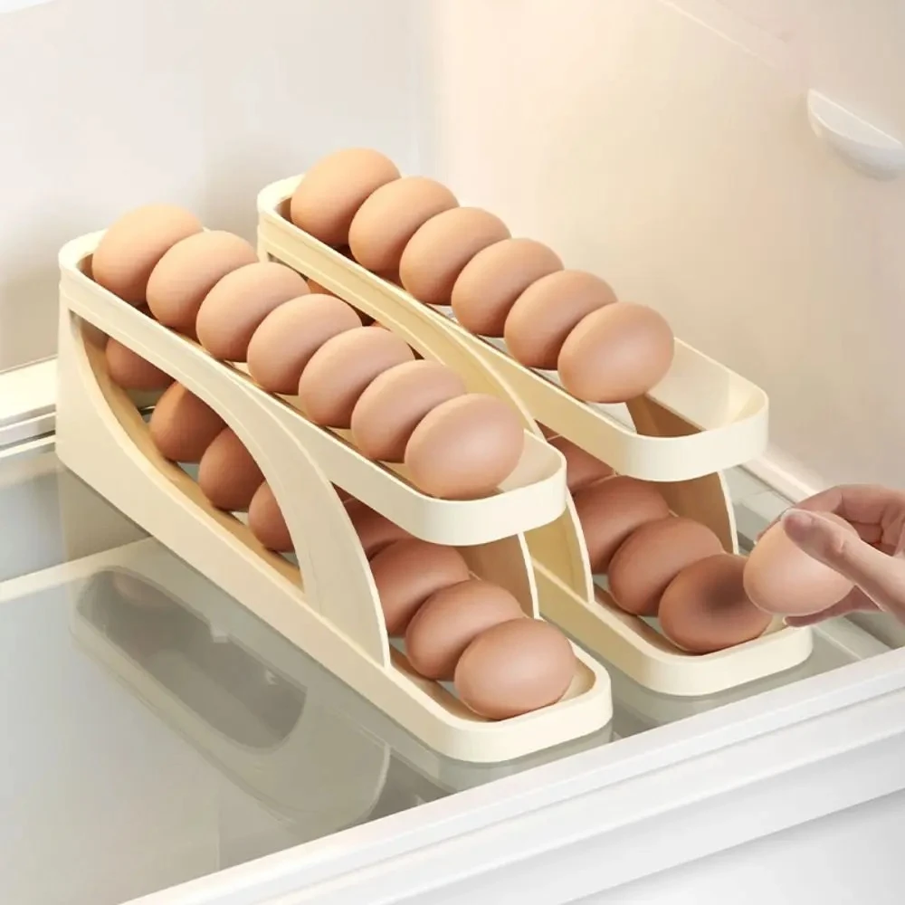 Double-Layer Egg Dispenser Automatic Roll-Down Egg Storage Rack Slide Egg Carton Refrigerator