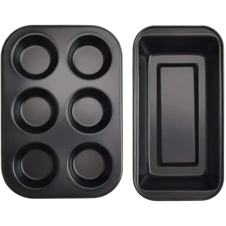 2 Pcs - 6 Cups Cupcake Tray - Loaf Pans- Nonstick Brownie Cake Pan- Carbon Steel Bakeware For Oven Baking Muffin Tray Tool Mold