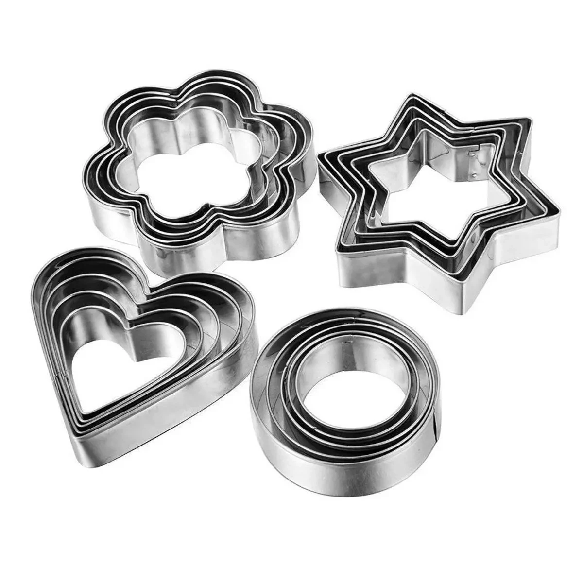 Cookie Cutter-12 Pieces-Silver - Bake Perfect Cookies With This Set Of 12 Silver Cookie Cutters