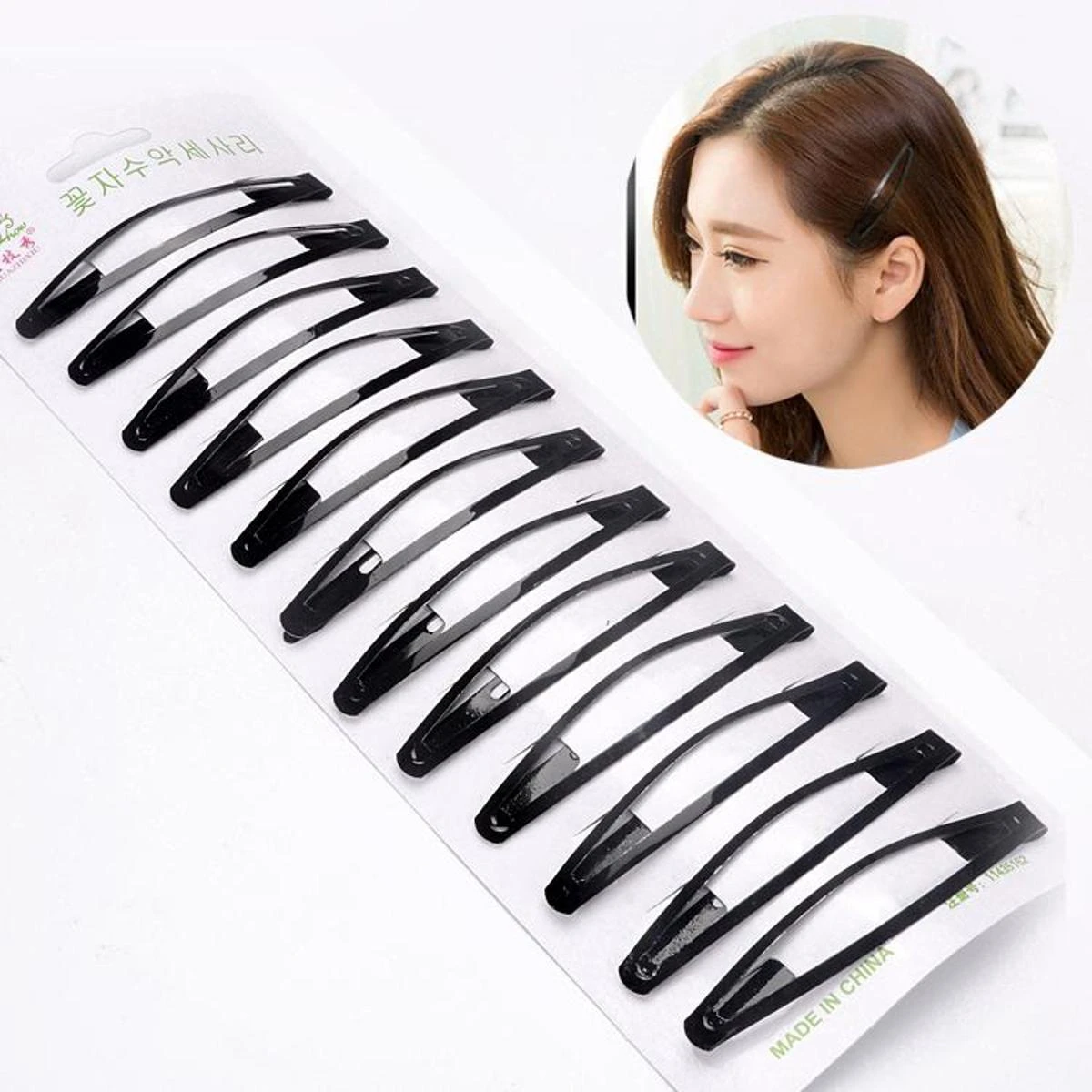 Hair Clips 6cm Pin Metal Snap for Women Hair band black (12pcs)