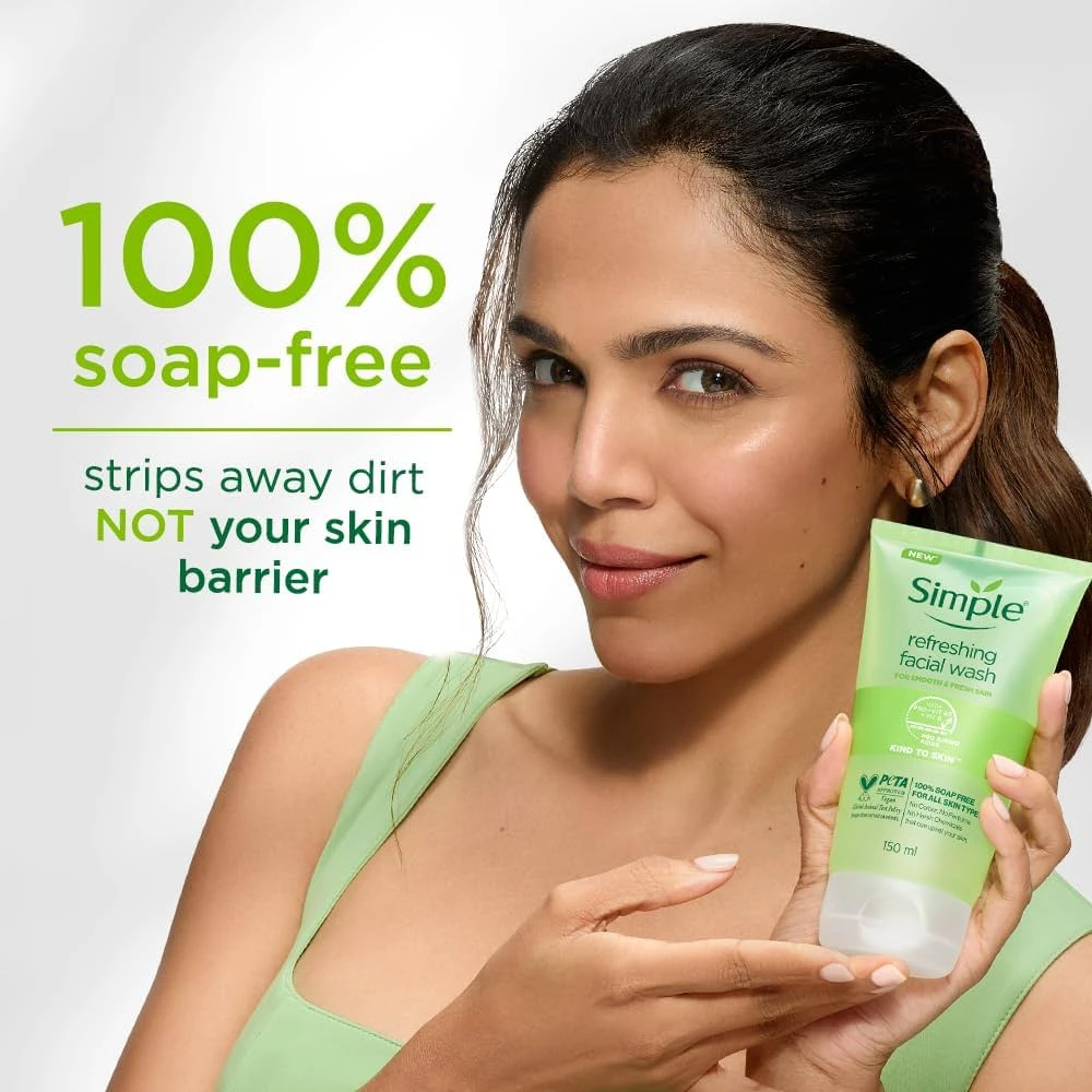 Simple Refreshing Facial Wash Kind To Skin Soap Free For All Skin Types 150ml